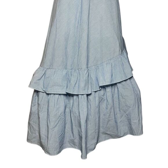 NWT New York & Company Blue Wrap Around Maxi Skirt Size M Striped Ruffle - Picture 6 of 13